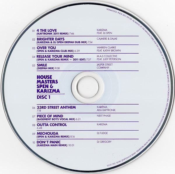 Image of Label Cover of 2xCD - VG+/VG+ - SPEN & KARIZMA, House Masters (ITH Records; HOMAS13CD, UK 2011, Gatefold In Stickered Shrinkwrap), , - 2216508C