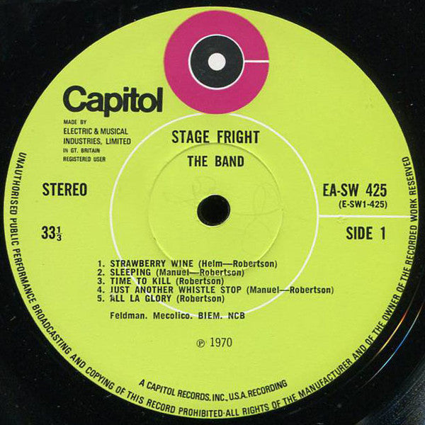Image of Label Cover of LP - VG/VG+ - THE BAND, Stage Fright (Capitol Green; EASW425, UK 1970, Gatefold, Insert), , - 3126249E