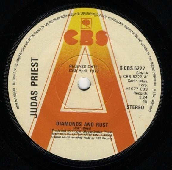 Image of Front Cover of 7" - /VG - JUDAS PRIEST, Diamonds And Rust (CBS; S CBS 5222, UK 1977, Promo, Company Sleeve), Groove wear, light hairlines., - 0656068S