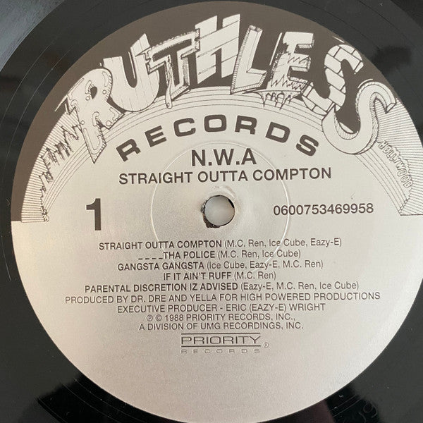 Image of Label Cover of LP - VG+/VG+ - N.W.A, Straight Outta Compton (Ruthless Records; 0600753469958, Europe 2018 Reissue, 180 Gram Vinyl), , - 3746385S