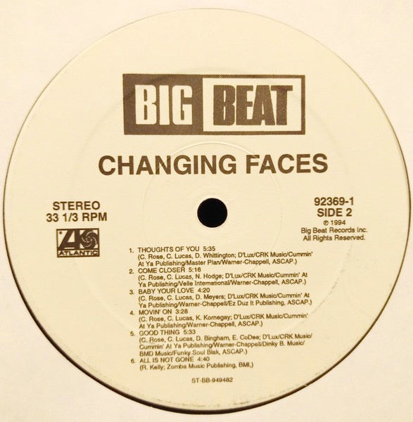 Image of Label Cover of LP - VG/G+ - CHANGING FACES, Changing Faces (Big Beat; 92369-1, US 1994, Insert), Record pretty marked on each side. Sleeve has hype stickered shrink-wrap; wear along opening and at corners. Bumped corners too, - 2616320C