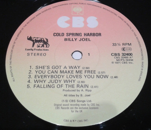 Image of Label Cover of LP - VG/VG - BILLY JOEL, Cold Spring Harbor (CBS Sunburst; CBS 32400, Europe 1983 Reissue), , - 1826102E