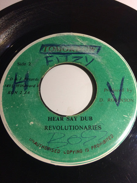 Image of Back Cover of 5054031S: 7" - DELROY WILLIAMS / THE REVOLUTIONARIES, Hear Say / Hear Say Dub (Tomorrow; , Jamaica 1970s) Strong VG. WOL. /VG