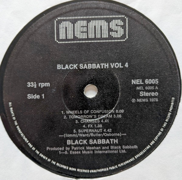 Image of Label Cover of LP - VG/VG - BLACK SABBATH, Black Sabbath Vol 4 (NEMS; NEL 6005, UK 1976 Reissue, Gatefold Without Booklet, Sleeve By Almere Printing), , - 4126358E