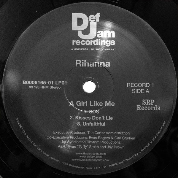 Image of Label Cover of 2xLP - VG/VG+ - RIHANNA, A Girl Like Me (Def Jam Recordings; B0006165-01 LP01, US 2006, Insert, Stereo), Writing On Labels, Edge And Ring Wear, - 1346066S