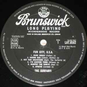 Image of Label Cover of 3215594C: LP - THE SURFARIS, Fun City, U.S.A. (Brunswick; LAT 8582, UK 1964, Laminated Flipback Sleeve, Mono) VG/VG