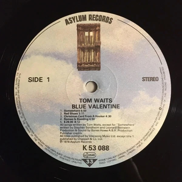 Image of Label Cover of LP - VG/VG - TOM WAITS, Blue Valentine (Asylum Records; AS 53 088, Germany 1980s Reissue, Gatefold, No Barcode, No Rights Box On Label), Strong VG, - 1026382E