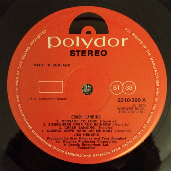 Image of Label Cover of LP - VG/VG+ - JIMI HENDRIX, Crash Landing (Polydor; 2310 398, UK 1975), , - 3626167E