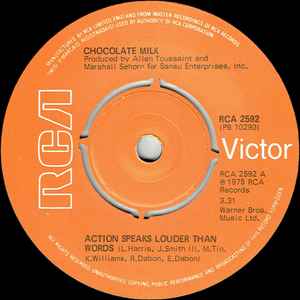 Image of Back Cover of 7" - /VG - CHOCOLATE MILK, Action Speaks Louder Than Words / Ain't Nothin' But A Thing (RCA Victor; RCA 2592, UK 1975, 4 prong centre), , - 3226205E