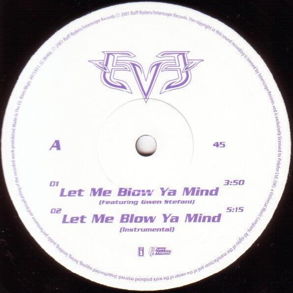 Image of Label Cover of 12" - VG/VG - EVE (2) FEATURING GWEN STEFANI, Let Me Blow Ya Mind (Interscope Records ; 4975931, UK 2001, Picture Sleeve), , - 3716162C