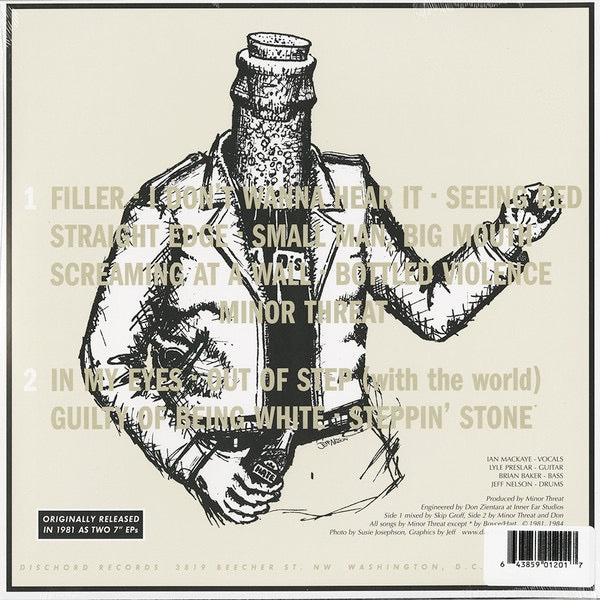 Image of Back Cover of LP - NEW/NEW - MINOR THREAT, Minor Threat (Dischord Records; DISCHORD No. 12, US 2023 Reissue, Grey Sleeve, Insert, Silver Vinyl.), , - 1836095E