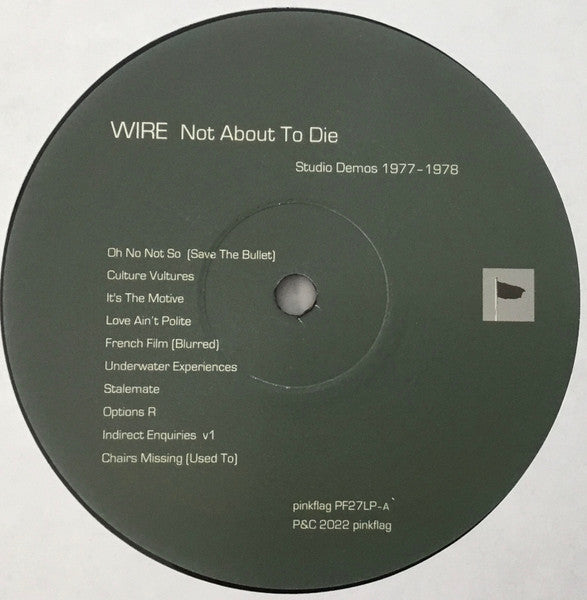 Image of Label Cover of LP - VG+/VG+ - WIRE, Not about To Die (RSD 2022) (Pink Flag; PF27LP, Europe 2022, Inner, Record Store Day 2022), Strong VG+, - 1626284E