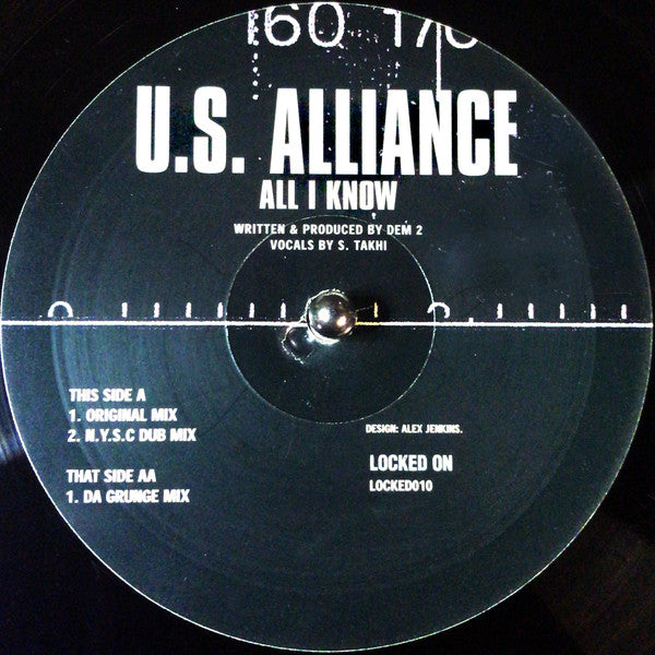 Image of Front Cover of 12" - VG/VG - U.S. ALLIANCE, All I Know (Locked On; LOCKED010, UK 1999, Stickered Company Sleeve), light marks only, - 2346092S