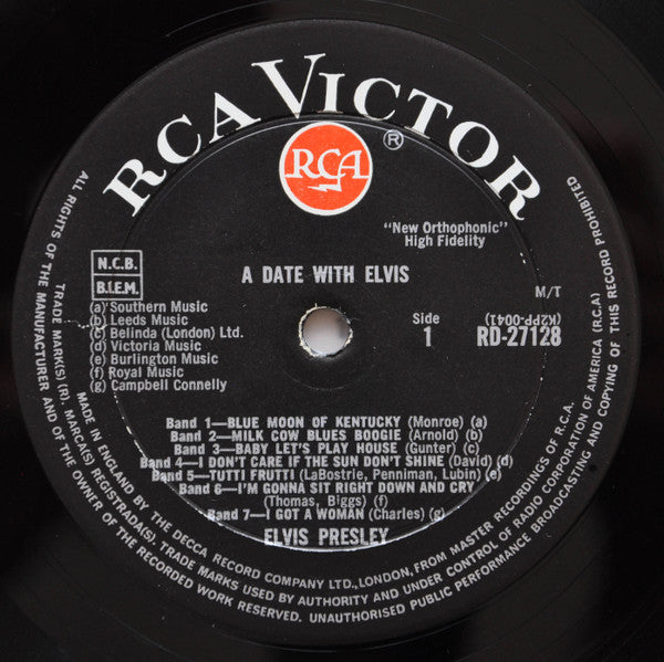 Image of Label Cover of LP - VG/VG - ELVIS PRESLEY, A Date With Elvis (RCA Victor Red Spot; RD-27128, UK 1964 Reissue, Front Laminated Non-Flipback Sleeve), , - 2926049E