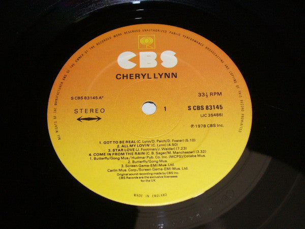 Image of Label Cover of LP - G+/G+ - CHERYL LYNN, Cheryl Lynn (CBS; S CBS 83145, UK 1978), Strong G+, vinyl plays VG with light marks only. Sleeve has wear on spines., - 4346335S