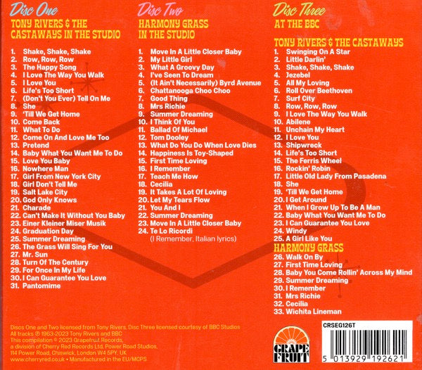Image of Back Cover of 4215379C: 3xCD - TONY RIVERS, Move In A Little Closer (The Complete Recordings 1963-1970) (Grapefruit Records; CRSEG126T, UK 2023, Triple Digipak) SEALED EX/M