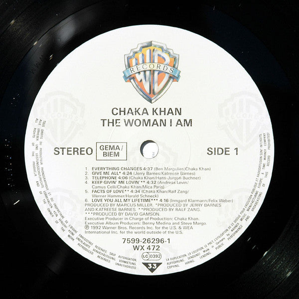 Image of Label Cover of LP - VG/EX - CHAKA KHAN, The Woman I Am (Warner Bros. Records; 7599-26296-1, Europe 1992, Picture Sleeve, Inner), Light ringwear on sleeve, - 4326216E