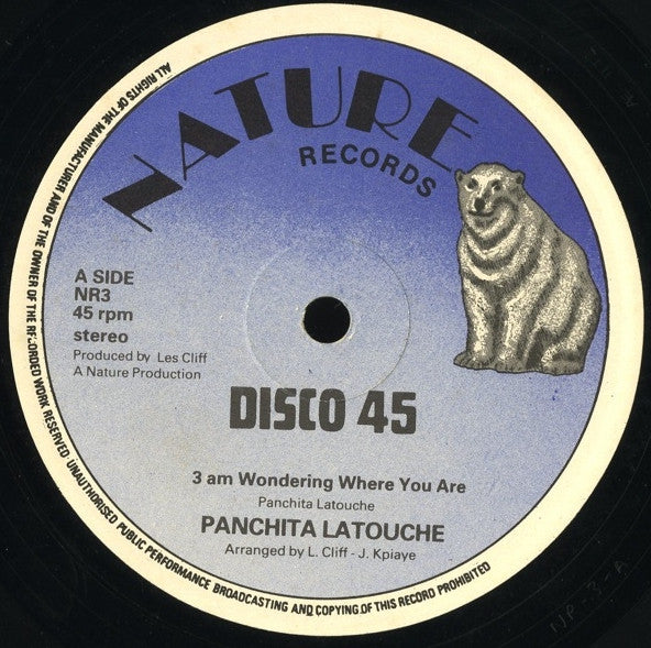 Image of Front Cover of 12" - VG+/VG - PANCHITA LA TOUCHE, 3 AM Wondering Where You Are (Nature Records; NR3, UK 1980s, Reggae Disco 45 Sleeve), Quite a few hairlines, light crackle only. Tear on label., - 1416417C