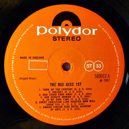 Image of Label Cover of LP - VG/G - BEE GEES, The Bee Gees' 1st (Polydor Red Labels; 583012, UK 1967, Laminated Front Sleeve, Stereo), Lots of little light marks, Decent sleeve, - 3916074C