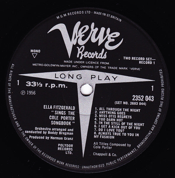 Image of Label Cover of 2xLP - VG/VG+ - ELLA FITZGERALD, Sings the Cole Porter Songbook (Verve; 2683 044, UK 1975 Reissue, Gatefold, Mono), , - 2226290E