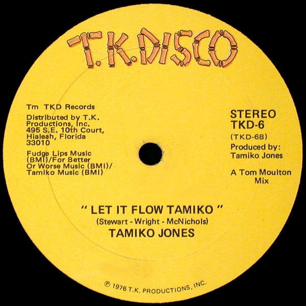 Image of Back Cover of LP - VG/VG - TAMIKO JONES, Let It Flow (T.K. Disco; TKD-6, US 1976, Company Sleeve), company sleeve. light warp - minor, - 3046354S