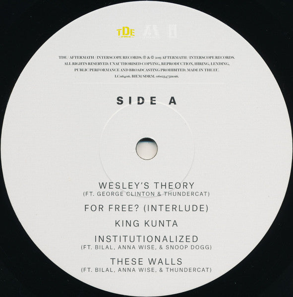 Image of Label Cover of 2xLP - NEW/NEW - KENDRICK LAMAR, To Pimp A Butterfly (Top Dawg Entertainment; 4731100, Europe 2015 Reissue, Gatefold), , - 6056065S