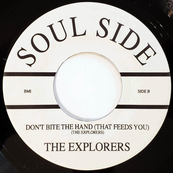 Image of Back Cover of 4423003E: 7" - THE EXPLORERS, Countdown To...Soul / Don�t Bite The Hand (That Feeds You) (Soul Side; none, US ) /VG