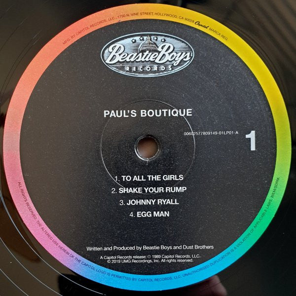 Image of Label Cover of 2xLP - VG+/VG+ - BEASTIE BOYS, Paul's Boutique (Capitol Records; 7780913, Europe 2019 Reissue, Double Gatefold, Insert, 30th Anniversary Pressing), Very light wear to cover. Very strong VG+ all around., - 3946157S