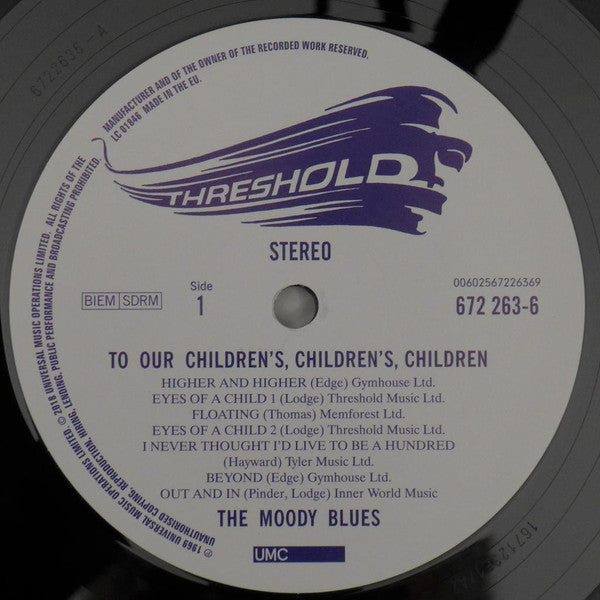 Image of Label Cover of LP - EX/EX - THE MOODY BLUES, To Our Childrens Childrens Children (Threshold; 672 263-6, Europe 2018 Reissue, Gatefold, Insert, 180 Gram Vinyl), Opened Instore, Still In Stickered Shrinkwrap, - 1446190S