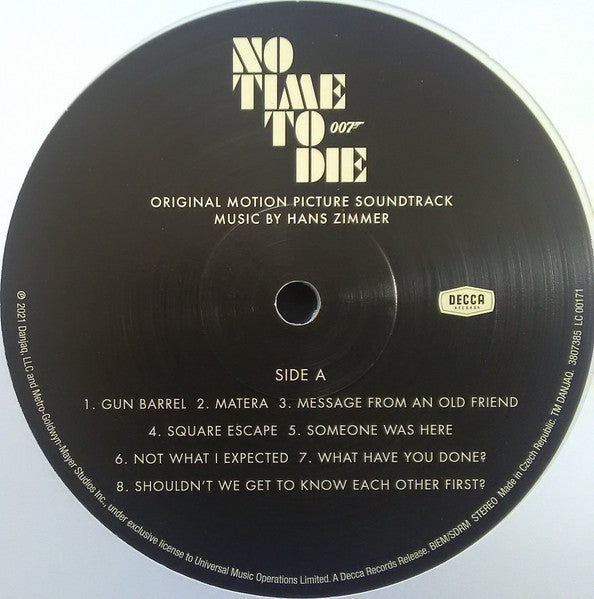 Image of Label Cover of 2xLP - EX/EX - HANS ZIMMER, No Time To Die (Original Motion Picture Soundtrack) (Decca; 3807388, UK 2021, Gatefold, 2 Inners & Insert, Limited Edition, White Vinyl), , - 1546143S
