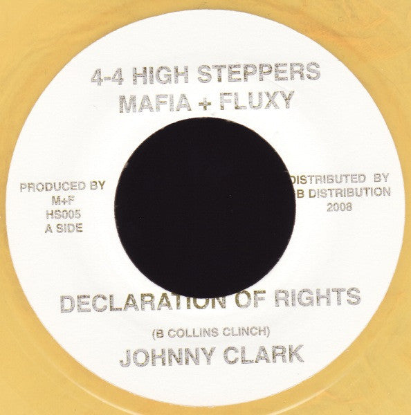 Image of Front Cover of 4715170C: 7" - JOHNNY CLARKE, Declaration Of Rights (4-4 High Steppers; HS005, UK 2008, Yellow Vinyl) Light Marks only. /VG