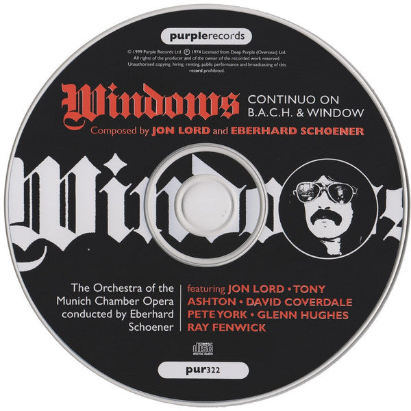 Image of Label Cover of 4735029E: CD - JON LORD, Windows (Purple Records; PUR 322, UK 1999, Jewel Case, Booklet) VG+/VG+