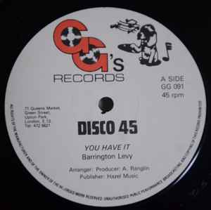 Image of Front Cover of 12" - VG/VG - BARRINGTON LEVY, You Have It (GG's Records; GG 091, UK 1981, Reggae Disco 45 Sleeve), Light lines only, light mottling, plays above grade., - 2216405C