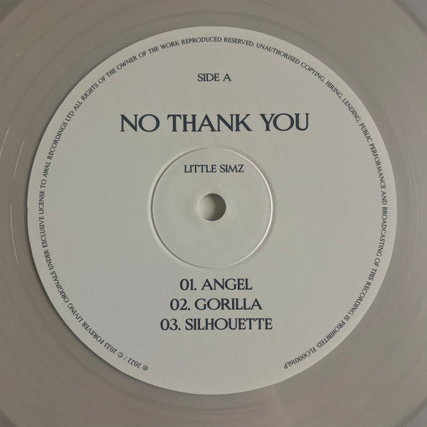 Image of Label Cover of 0355030S: 2xLP - LITTLE SIMZ, No Thank You (Forever Living Originals; FLO00016LP, Worldwide 2023, Envelope Sleeve, 2 Inners, Clear Vinyl) NEW/NEW