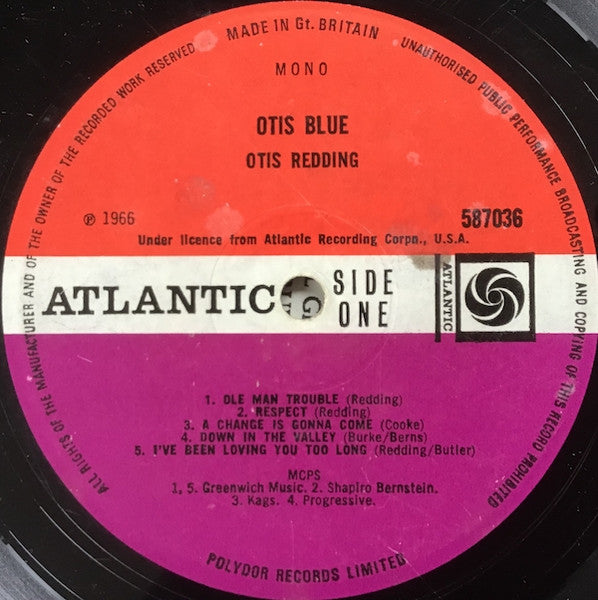 Image of Label Cover of LP - G+/G - OTIS REDDING, Otis Blue / Otis Redding Sings Soul (Atlantic Plum & Orange; 587036, UK 1966 Reissue, Mono), , - 4026017E