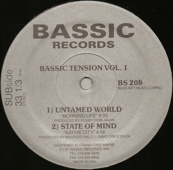 Image of Front Cover of 12" - /VG - VARIOUS, Bassic Tension Vol. 1 (Bassic Records; BS 208, US 1991), Light hairline marks only, plays VG/VG+., - 4146126S