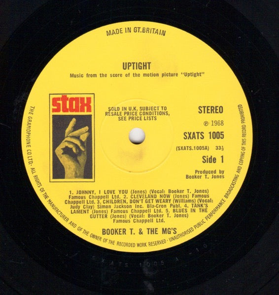 Image of Label Cover of 4645135S: LP - BOOKER T AND THE MGS, Up Tight - OST (Stax; SXATS 1005, UK 1969, Flipback Sleeve, Stereo) EX/VG+