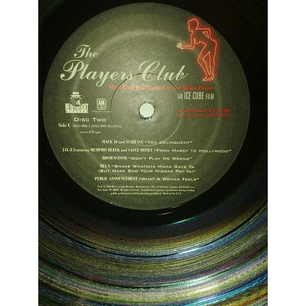 Image of Label Cover of 2xLP - - VARIOUS, The Players Club (Music From And Inspired By The Motion Picture) (Heavyweight Records; 31454 0886 1, US 1998, Picture Sleeve, Insert, Poster), Light marks. Sleeve has creasing and general wear with scratches on front. Poster is creased and folded., - C