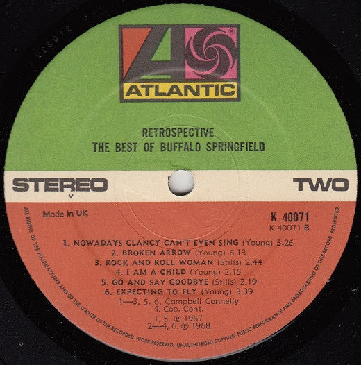Image of Label Cover of LP - VG/VG - BUFFALO SPRINGFIELD, Retrospective - The Best Of Buffalo Springfield (Atlantic; K40071, UK 1972 Reissue), Ring Wear, - 4326249E