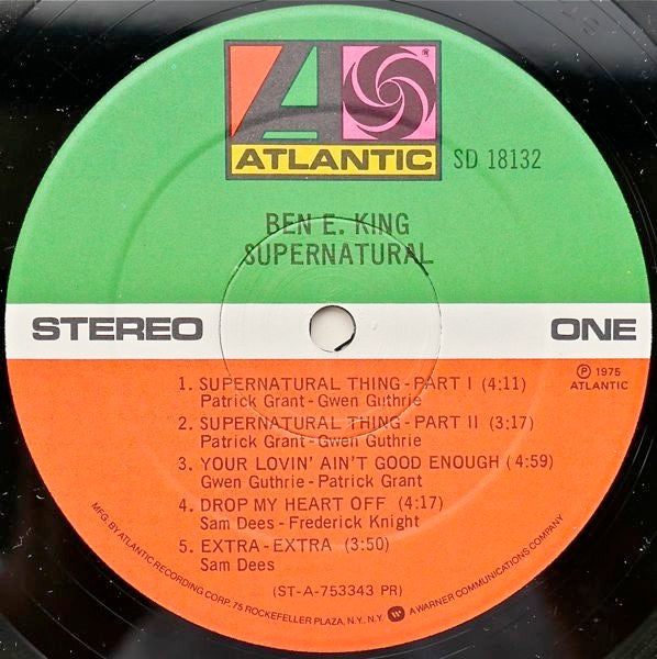 Image of Label Cover of LP - VG/VG - BEN E. KING, Supernatural (Atlantic Orange & Green - With W Logo On Label Rim; SD 18132, US 1975, Inner), , - 3626174E