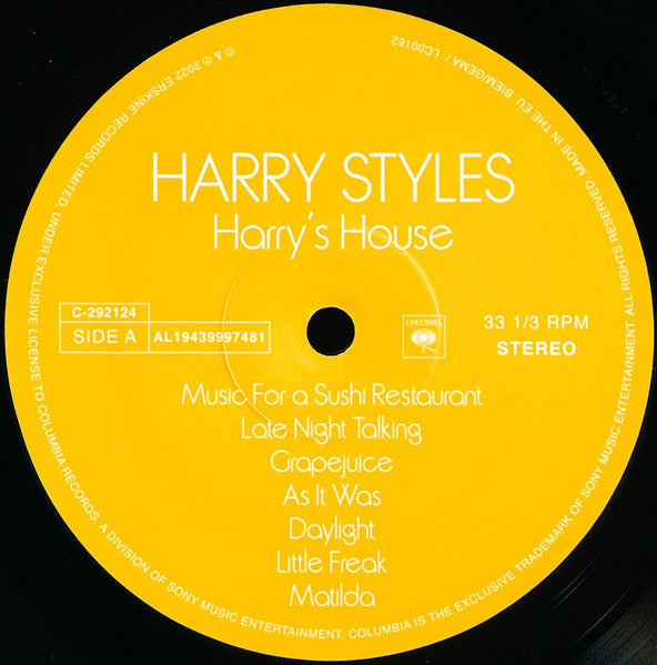 Image of Label Cover of LP - EX/VG+ - HARRY STYLES, Harry's House (Columbia; 19439997481, Europe 2022, Gatefold, Booklet & Inner, Postcard, 180 Gram Vinyl), , - 1146123S