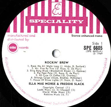 Image of Label Cover of LP - VG+/VG+ - ELLA MAE MORSE / FREDDIE SLACK, Rockin' Brew (Speciality; SPE 6605, UK 1969, Laminated Front Sleeve), , - 2926187E