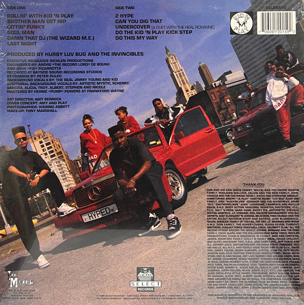 Image of Back Cover of LP - VG+/VG+ - KID 'N PLAY, 2 Hype (Select Records; SELE8510, USA & Canada 2022 Reissue, White Opaque Vinyl), Still In Stickered Shrinkwrap, - 2626032E