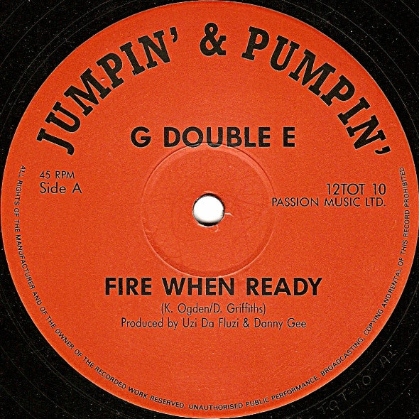 Image of Back Cover of 12" - VG/VG - G DOUBLE E, Fire When Ready (Jumpin' & Pumpin'; 12TOT 10, UK 1991, Picture Sleeve), light marks and scuffs. light ring wear to sleeve, - 3946462S