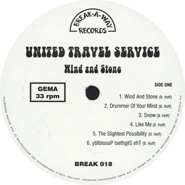 Image of Label Cover of 3725244E: LP - UNITED TRAVEL SERVICE, Wind And Stone (Break-A-Way Records; BREAK 018, Germany 2009, Insert) VG+/VG+