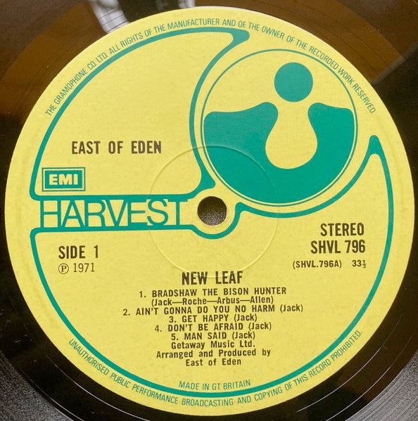 Image of Label Cover of 0945404S: LP - EAST OF EDEN, New Leaf (Harvest; SHVL 796, UK 1971, Gatefold) Edge wear. Only some light marks on B side. VG/VG