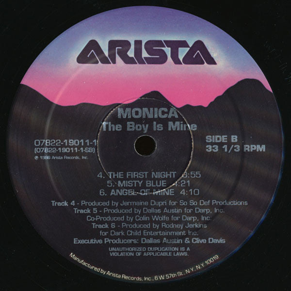 Image of Back Cover of 2xLP - G+/VG - MONICA, The Boy Is Mine (Arista; 07822-19011-1, US 1998, Die Cut Company Sleeve), Edge corner wear + creasing to company sleeve and damage at die cut. Light marks on both discs, close to VG+., - 1216084C