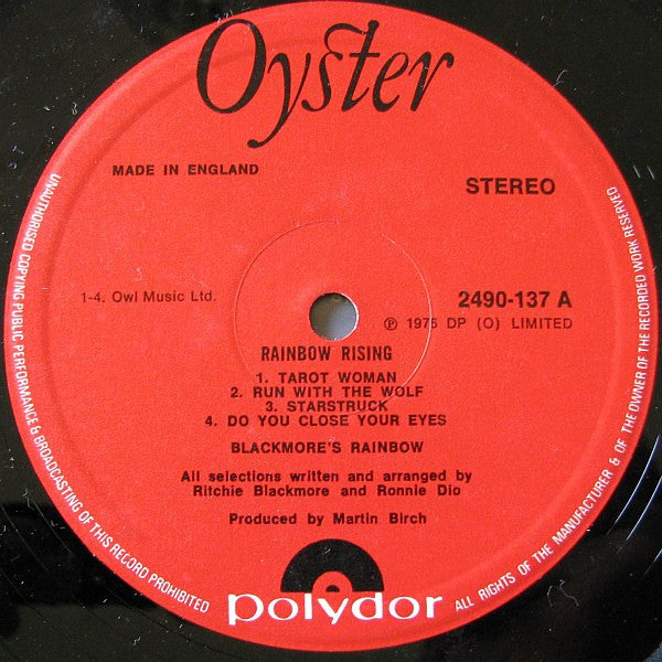 Image of Label Cover of LP - VG/VG+ - RAINBOW, Rainbow Rising (Polydor ; 2490 137, UK 1976, Gatefold), , - 0816572C