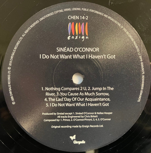 Image of Label Cover of LP - NEW/NEW - SIN AD O'CONNOR, I Do Not Want What I Haven't Got (Ensign; 0825646089505, Europe 2019 Reissue, Inner, 180 Gram Vinyl), , - 1816568C