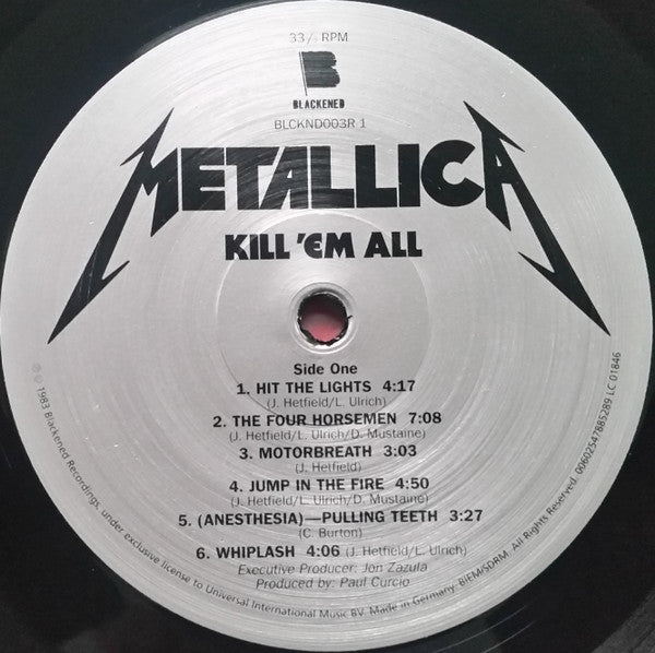Image of Label Cover of LP - VG+/VG+ - METALLICA, Kill 'Em All (Blackened; 00602547885289, Europe 2016 Reissue, Inner), , - 4346140S